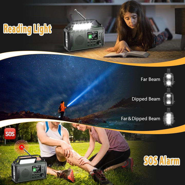 20000mAh Kurbelradio mit Bluetooth, DAB/FM Solar Radio, Als Taschenlampe & Leselicht, USB Handy-Lade