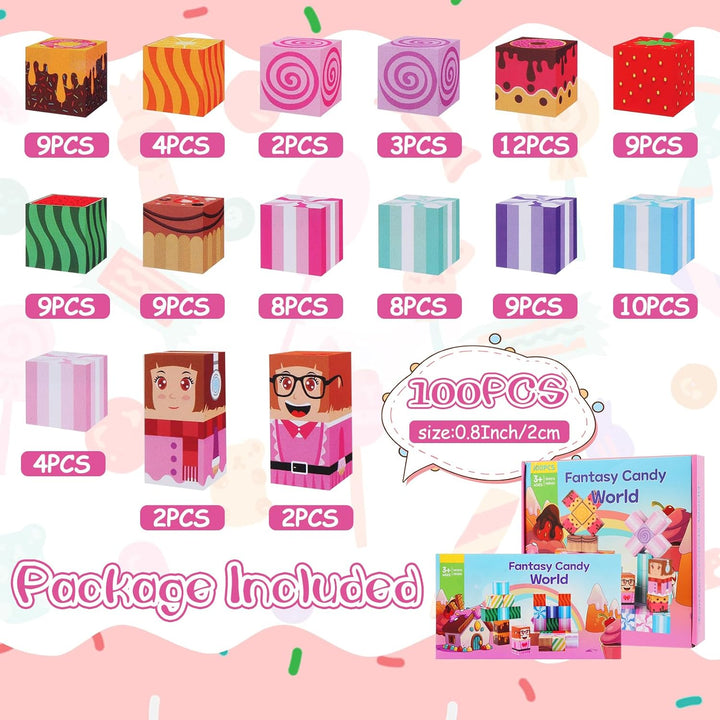 Magnetische Bausteine - 100 Pcs Magnet Spielzeug, Magnetic Blocks Bauen Fantasiewelt - Süssigkeitenw