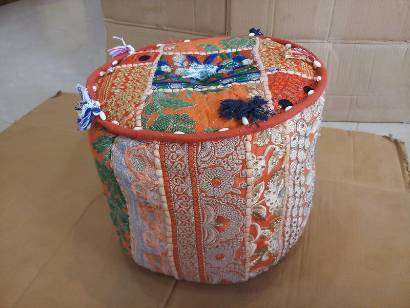 PUSHPACRAFTS Ottomane Pouf indischer Bohemian-Stil, Innendekoration, Fusshocker, Bodenkissen, indisc