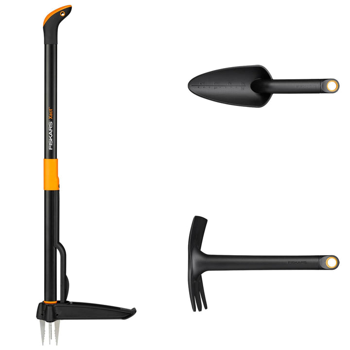 Fiskars Gartenwerkzeuge-Set, 3-teilig, Xact Unkrautstecher, Rostfreier Stahl/Kunststoff, Solid-Kombi