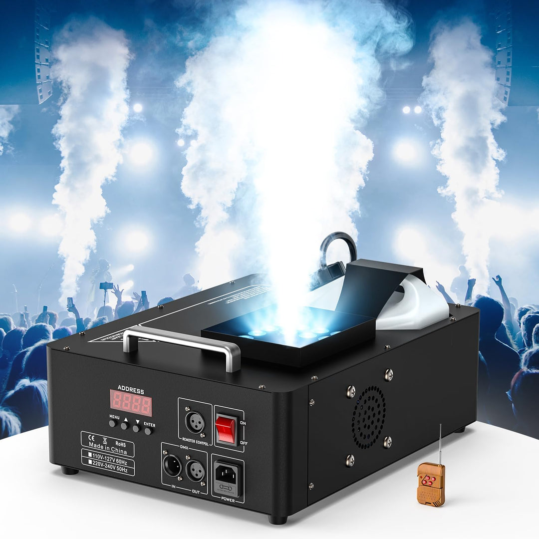 24 LED Nebelmaschine mit Lichteffekt, 1800W Rauchmaschinen Bühneneffekt RGBW Fog Machine mit Fernbed