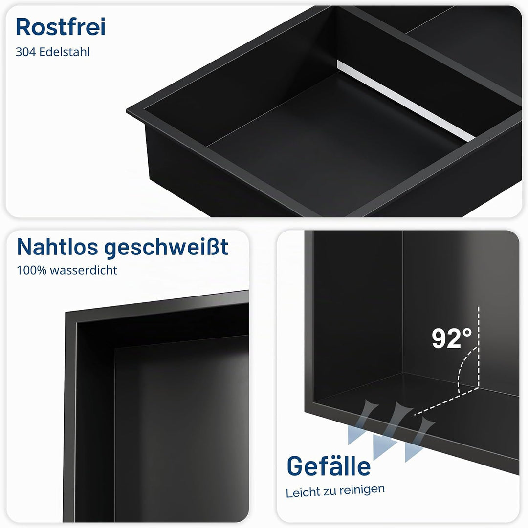 Wandnische Dusche Edelstahl mit LED-Licht, Eingebettete Duschnische mit Regal 60x30cm mit Farbtemper