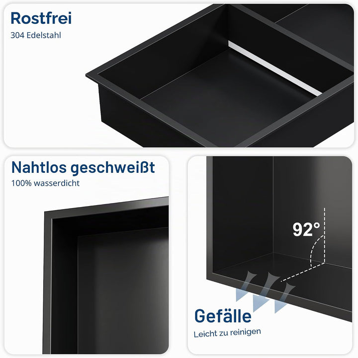 Wandnische Dusche Edelstahl mit LED-Licht, Eingebettete Duschnische mit Regal 60x30cm mit Farbtemper