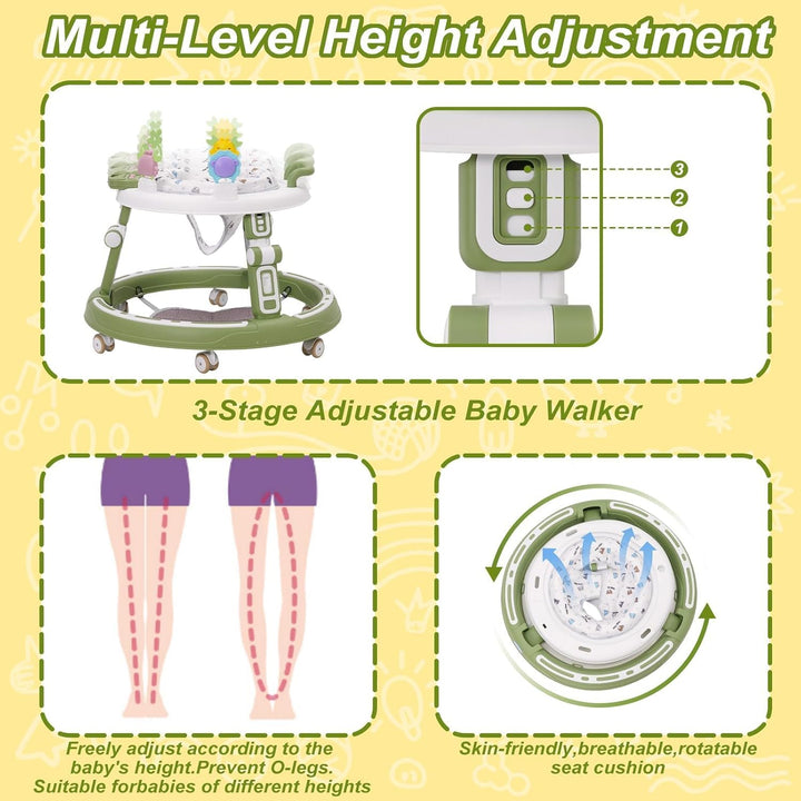 Multifunktionale Lauflernhilfe mit Musikspielzeug, Fussstütze, 360-Grad-Stummschaltung, 6 Räder, 360