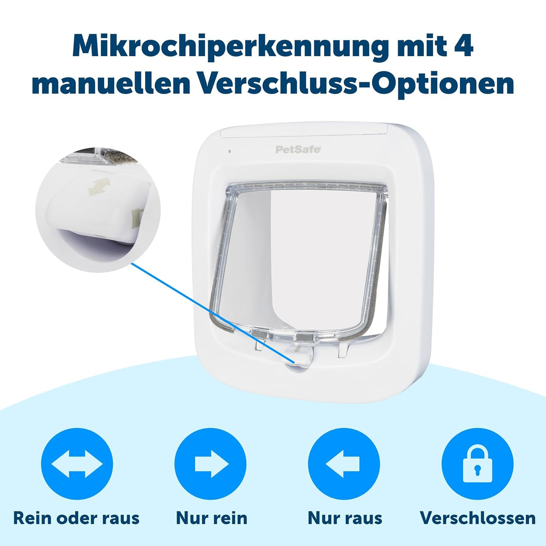 PetSafe Mikrochip-Katzenklappe, batteriebetriebene Haustierklappe, 4-Wege-Verriegelung und einfache