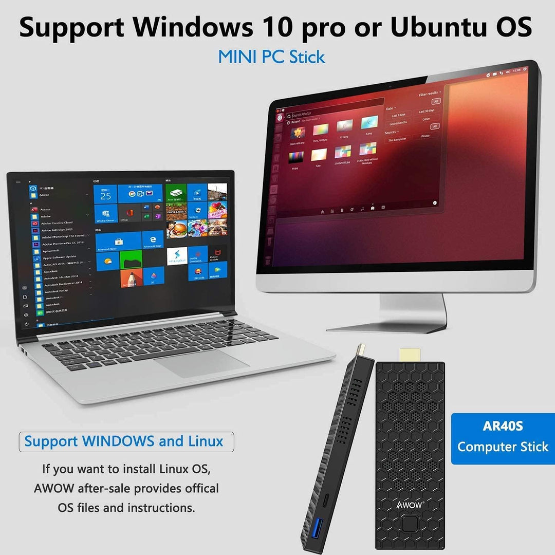 Mini PC Stick Windows 10 Pro Mini Computer Stick with Intel Celeron N4000 (up to 2.6GHz), 4GB DDR4,
