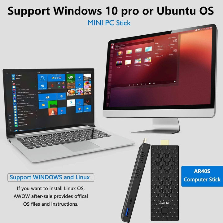 Mini PC Stick Windows 10 Pro Mini Computer Stick with Intel Celeron N4000 (up to 2.6GHz), 4GB DDR4,