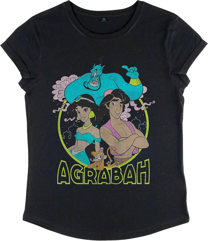Disney Damen Aladdin Grunge Agrabah Women's Organic Rolled Sleeve T-shirt M Schwarz, M Schwarz