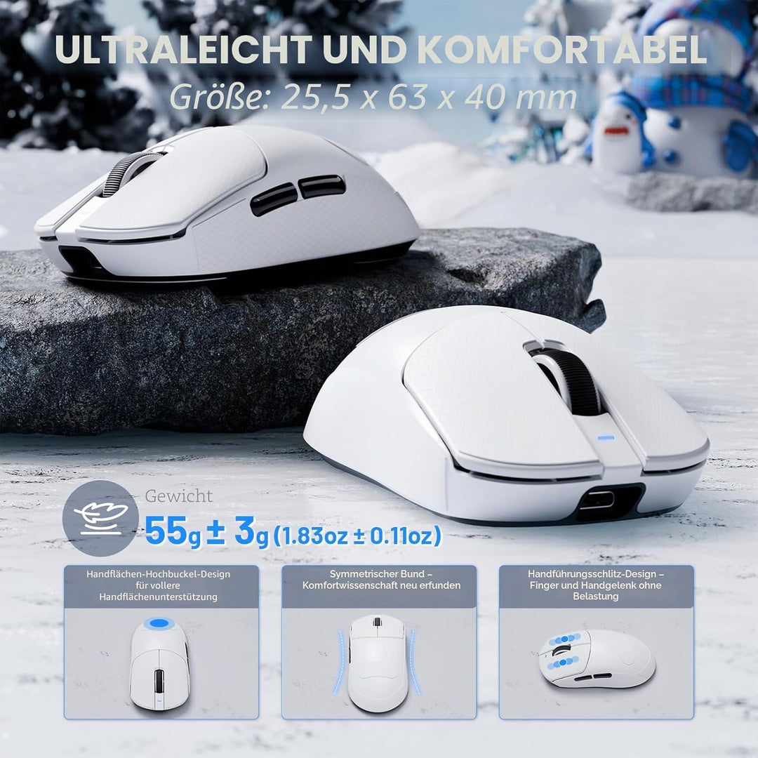 ATTACK SHARK X8 Ultra 8KHz Drahtlose Gaming-Maus, 55g Ultraleicht, Nordic 52840, PAW3950MAX, 42KDPI,