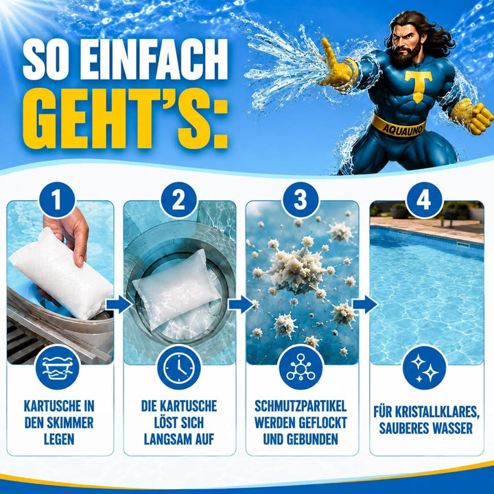 TerraUno Flockungsmittel Pool Kartuschen, 8 x 125g Flockkartusche für Sandfilter, Flockmittel Pool f
