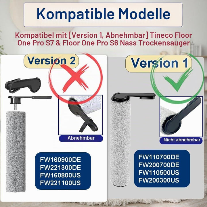 [Version 1, Nicht abnehmbar] Zubehör für Tineco Floor One S7 Pro/Floor One S6, 2 Bürstenrolle 4 Filt