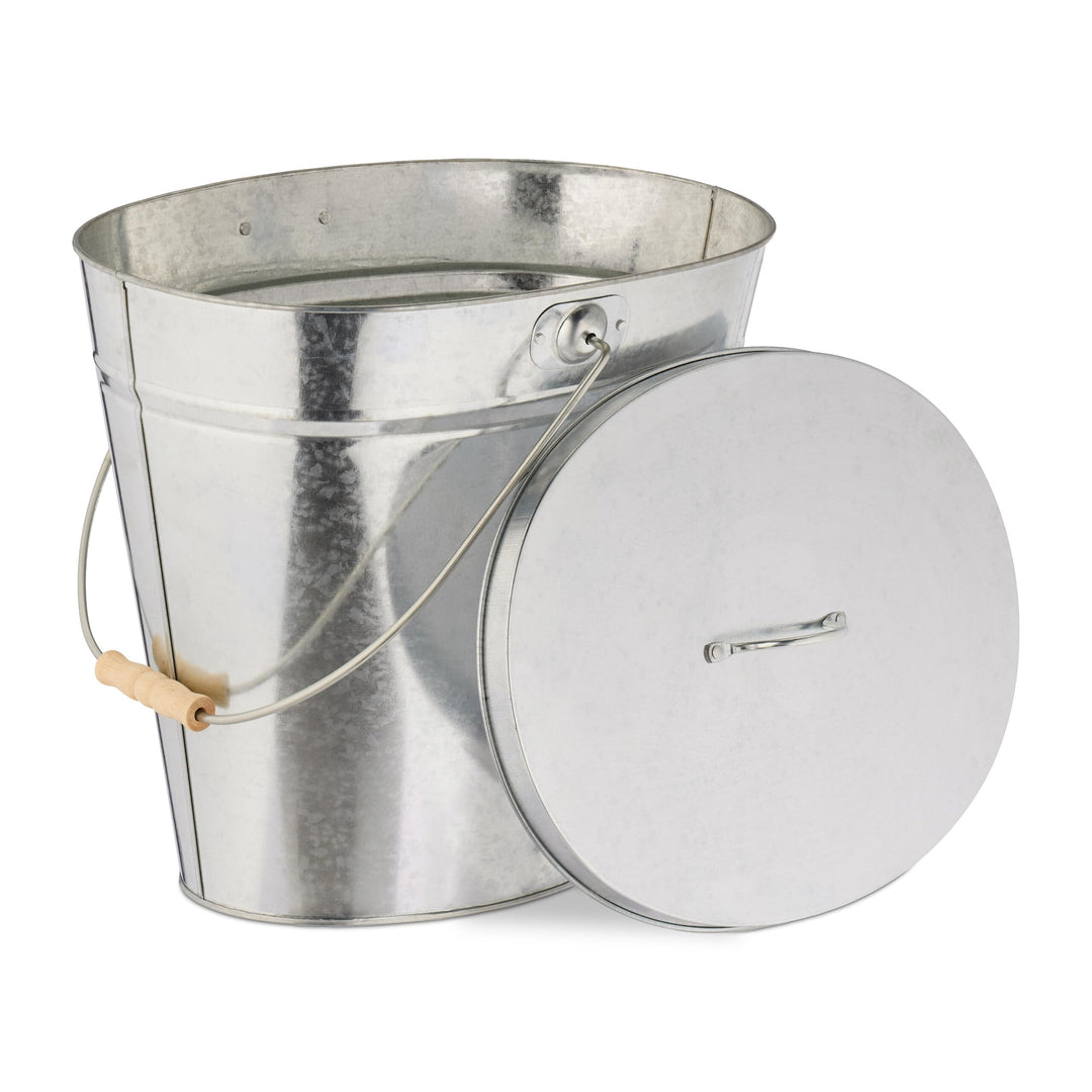 Relaxdays Ascheeimer mit Deckel, 22 l, Aschetonne mit Henkel, für Kohle & Asche, Kamin, Ofen, verzin