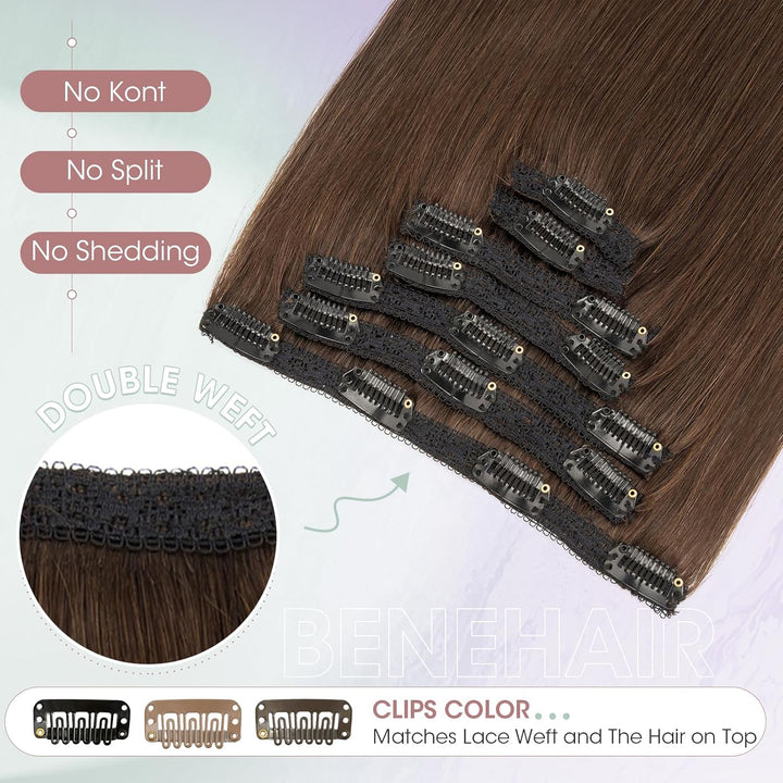 Benehair Clip in Extensions Echthaar, 120g Schwer Clips in Echthaar Extension, 7Pcs 16 Clips Remy Ec