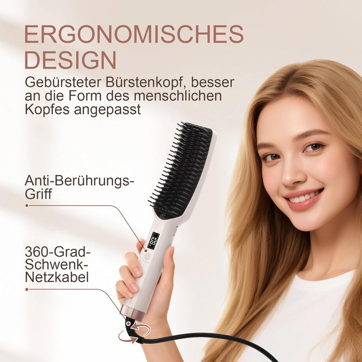 Glättbürste – Ionische Glättungsbürste Für Dickes, Lockiges Haar – Haarglätter Bürste Mit Keramik-Bo