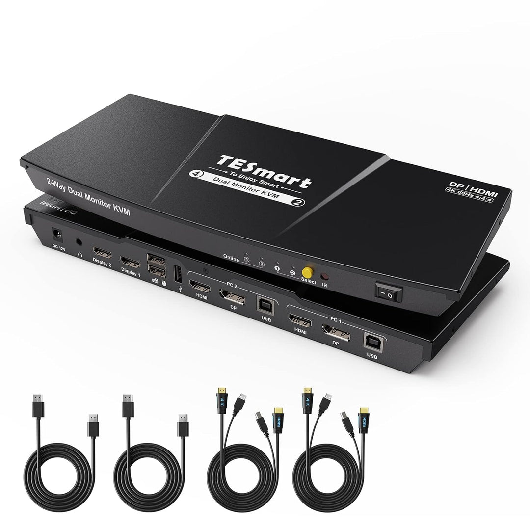 TESmart Dual Monitor 2x2 HDMI+DisplayPort KVM Switch 4K@60Hz 4:4:4 Ultra HD 2 PC 2 Monitor Switch mi
