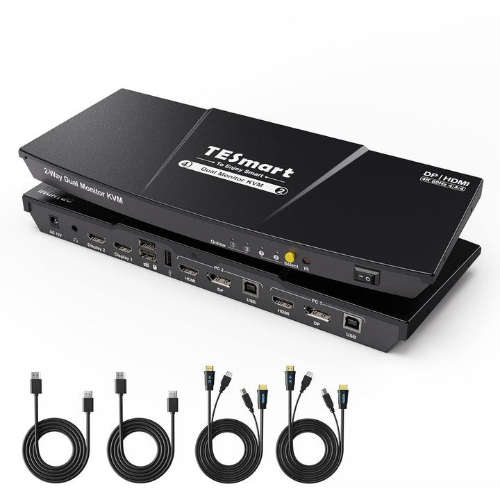 TESmart Dual Monitor 2x2 HDMI+DisplayPort KVM Switch 4K@60Hz 4:4:4 Ultra HD 2 PC 2 Monitor Switch mi