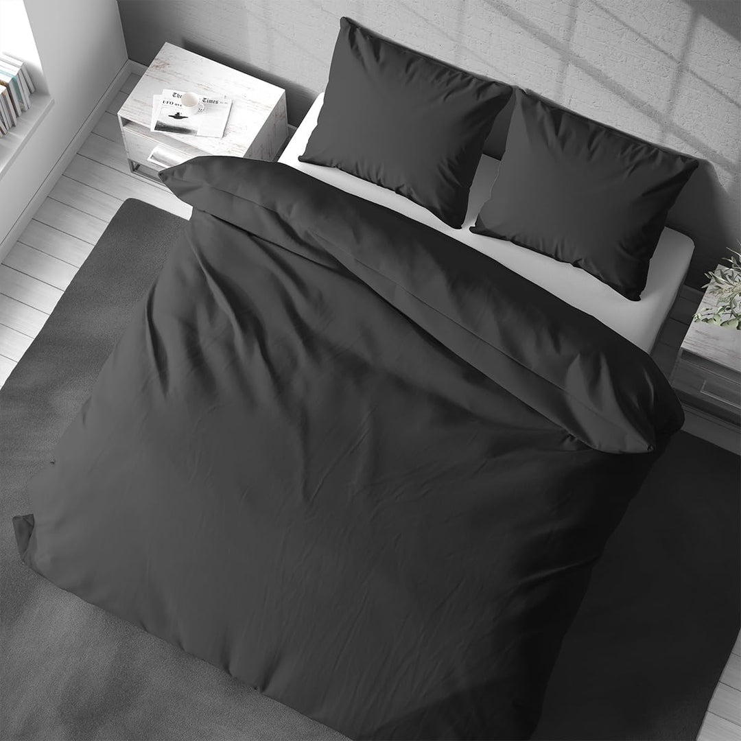 Visaggio 4 teilig Bettwäsche 135x200 cm Baumwolle Uni Bettbezug Garnitur Set Einfarbig Anthrazit 135