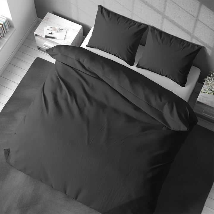 Visaggio 4 teilig Bettwäsche 135x200 cm Baumwolle Uni Bettbezug Garnitur Set Einfarbig Anthrazit 135