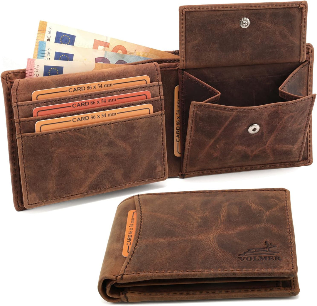 Fa.Volmer ® Herren Leder Geldbörse Usedlook mit RFID-Schutz Braun-Beige, Braun
