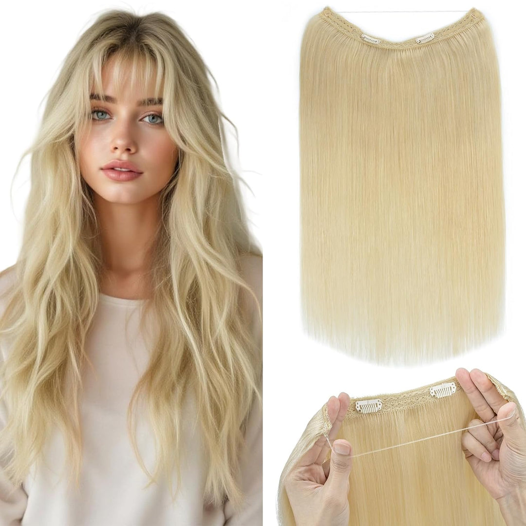Extensions Echthaar mit transparenter Schnur, Silk-co Wire in ExtensionsBleichblond 60g, Secrets Hai