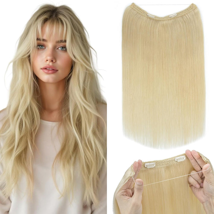 Extensions Echthaar mit transparenter Schnur, Silk-co Wire in ExtensionsBleichblond 60g, Secrets Hai