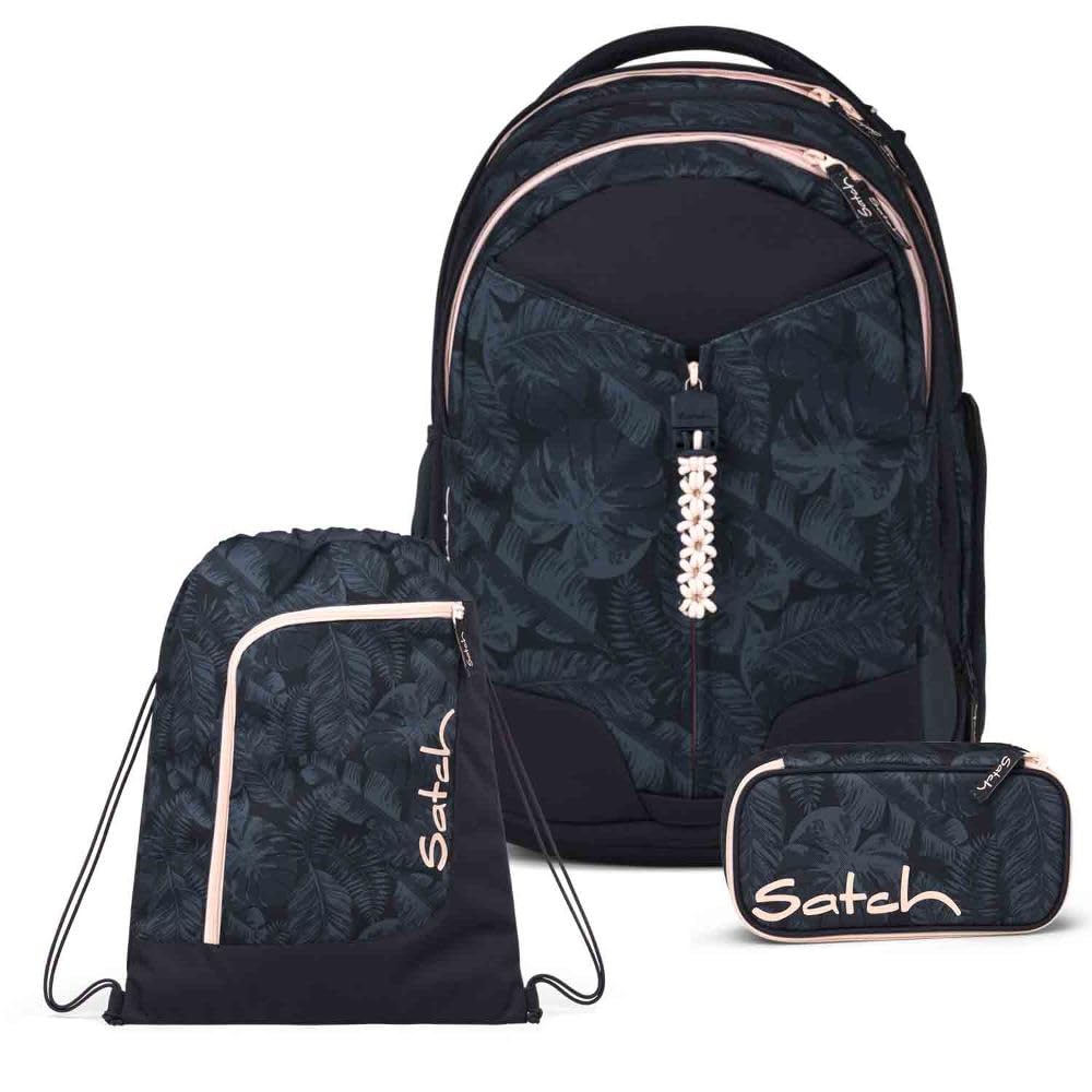 Satch Match Schulrucksack Set 3tlg. inkl. Schlamperbox und Sportbeutel (Midnight Jungle), Midnight J