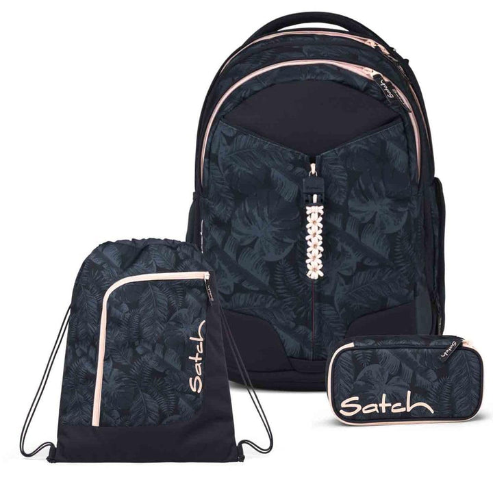 Satch Match Schulrucksack Set 3tlg. inkl. Schlamperbox und Sportbeutel (Midnight Jungle), Midnight J