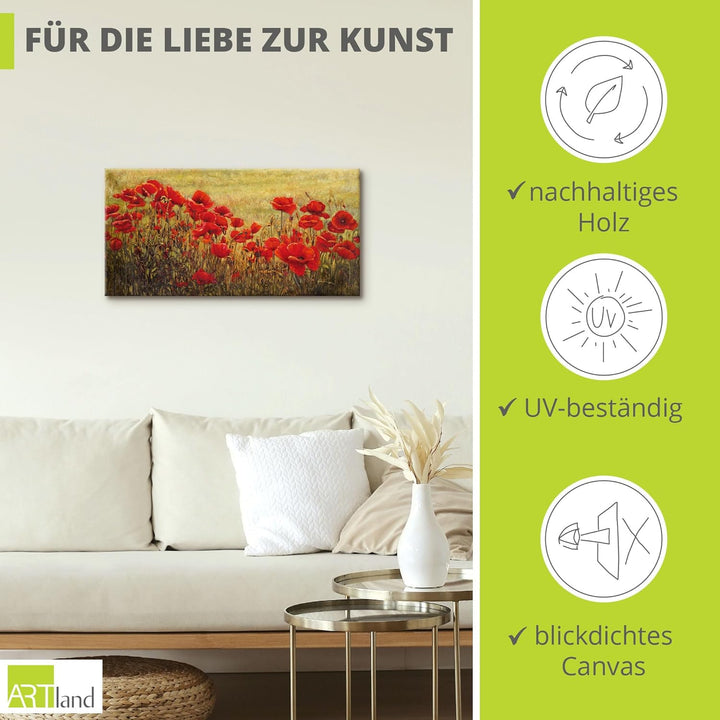 ARTland Leinwandbilder Wandbild Bild auf Leinwand 100 x 50 cm Botanik Blumenwiese Mohnblume Malerei