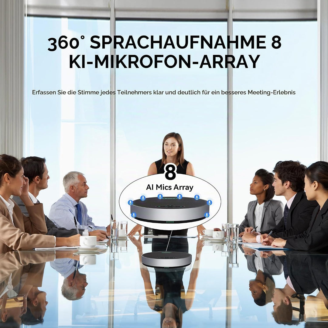 Tenveo M5B-W MagiCallpro Konferenzlautsprecher mit 8 AI-Mikrofonen, 360°-Raumerfassung, 18h Akku. Ko