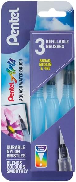 Pentel Aquash Brush FRH, Set mit 3 Pinseln für Wasserbehälter mit feinen, mittelgrossen und grossen