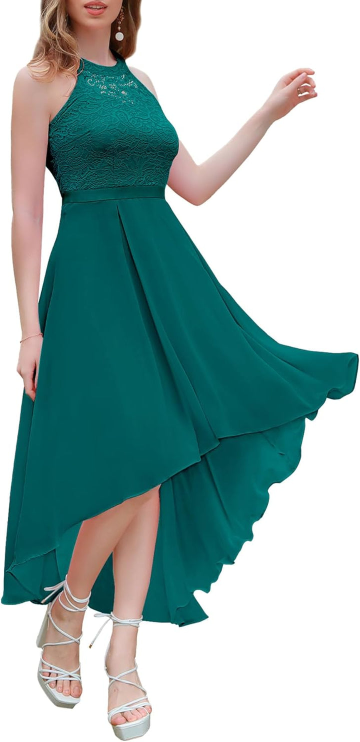 Wedtrend Cocktailkleid Damen Elegant für Hochzeit High Low Elegant Abendkleid Neckholder Chiffonklei