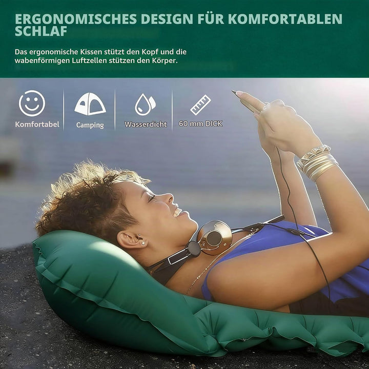 Isomatte Camping Schlafmatte, Aufblasbare Isomatte Ultraleicht, Sleeping Isomatte mit Kissen &amp; Fussp