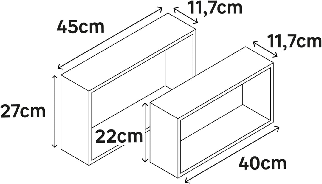 SPACEO - 2er-Set rechteckige Wandregale - Holz - Eiche - Matt - L. 27 x B. 45 x T. 11, 7 cm - L. 22