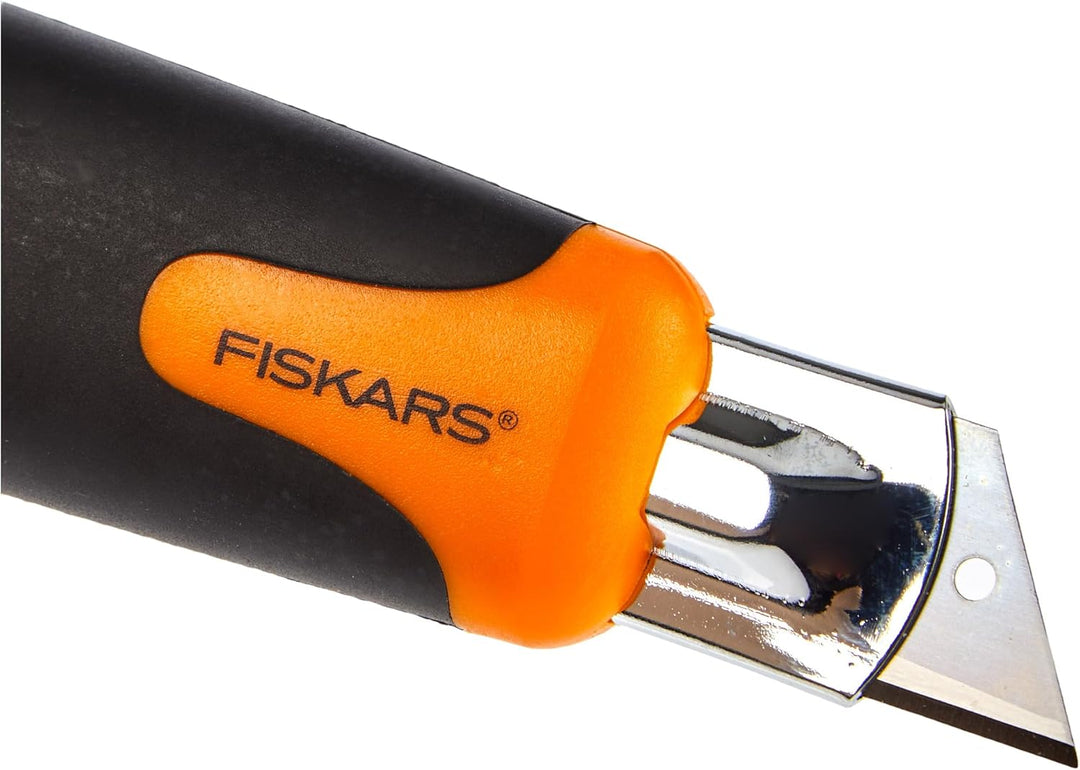 Fiskars Sicherheits-Cuttermesser, 18 mm, Schwarz/Orange, 1004683 (Packung mit 5) 18 mm (Packung mit