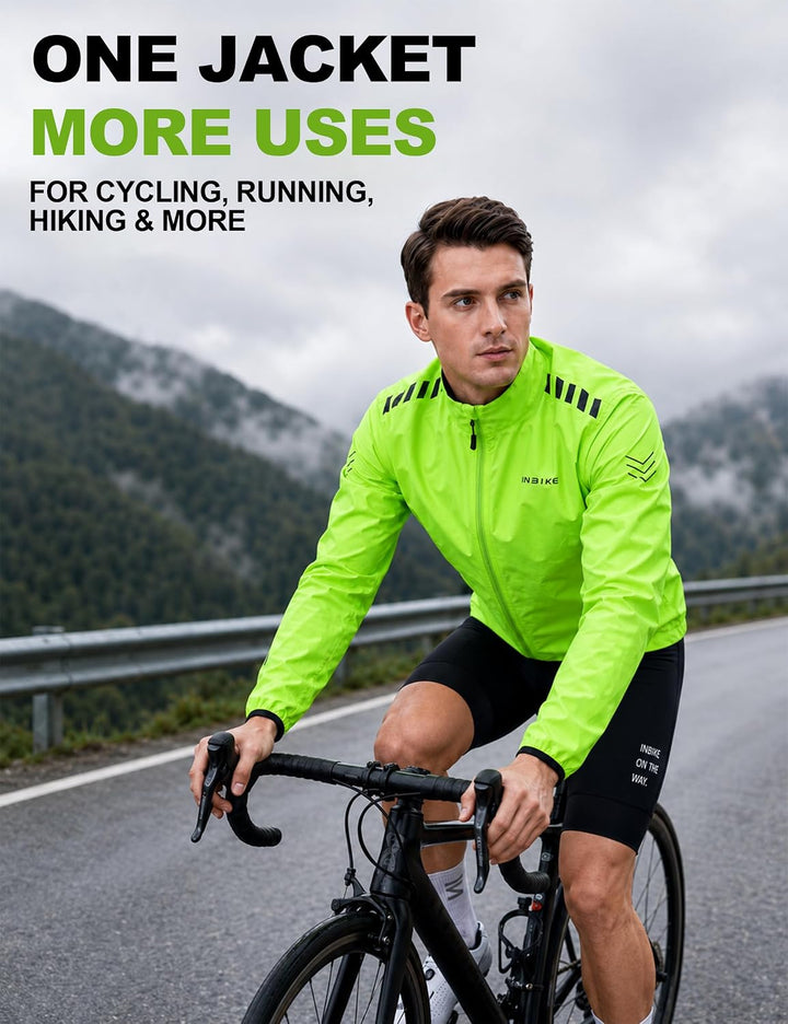 INBIKE Fahrradjacke Herren Leicht Jacke Wasserdicht Winddicht Outdoor-Sportart Regenjacke Grün Orang