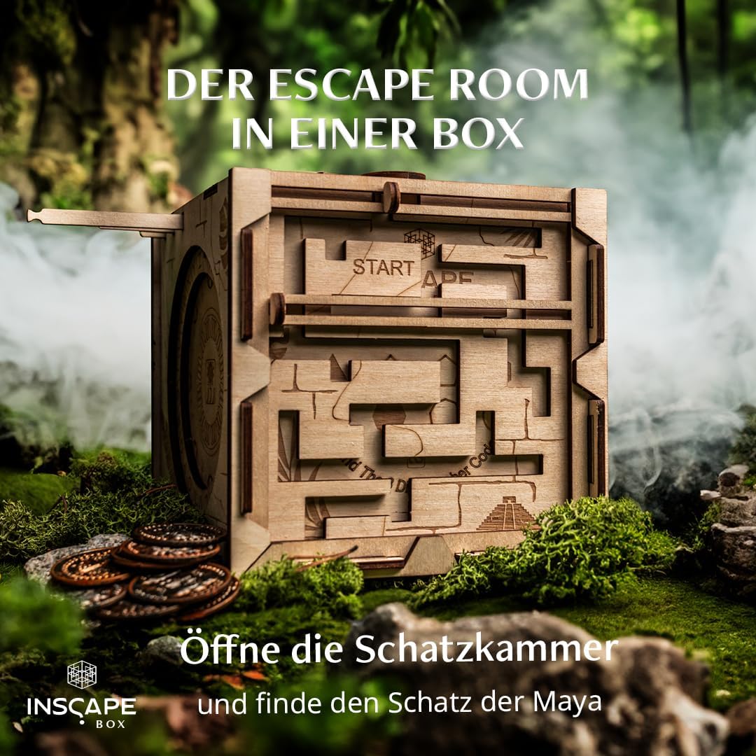 INSCAPE Maya´s Myths - Escape Room Spiel - XL Rätselbox Holz - Escape Box - 3D Puzzle Box - Knobelsp