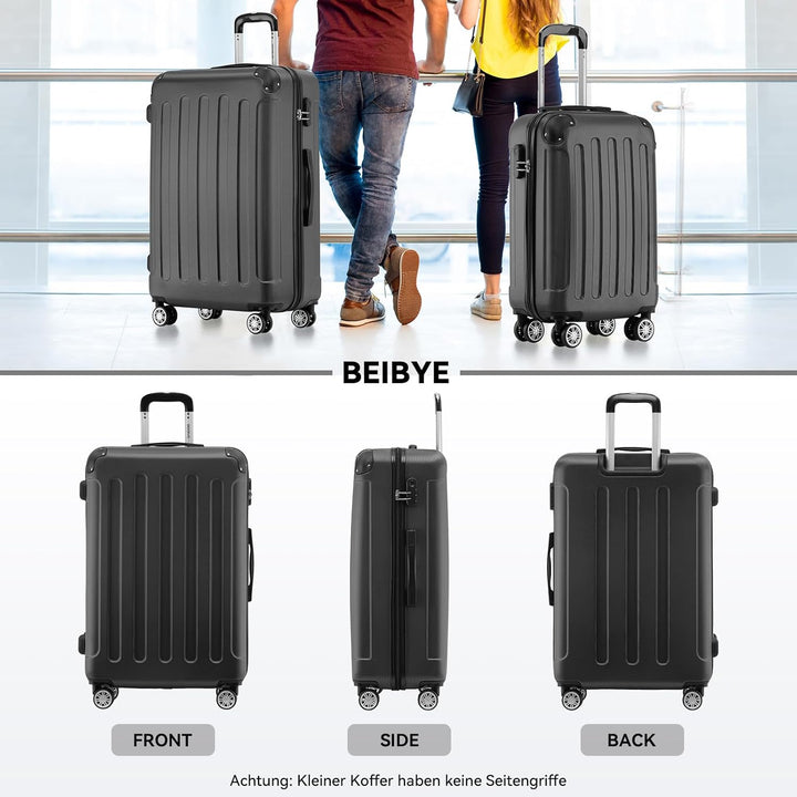 BEIBYE Zwillingsrollen Hardcase Reisekoffer Koffer Trolleys Hartschale in XL-L-M in 14 Farben (Schwa
