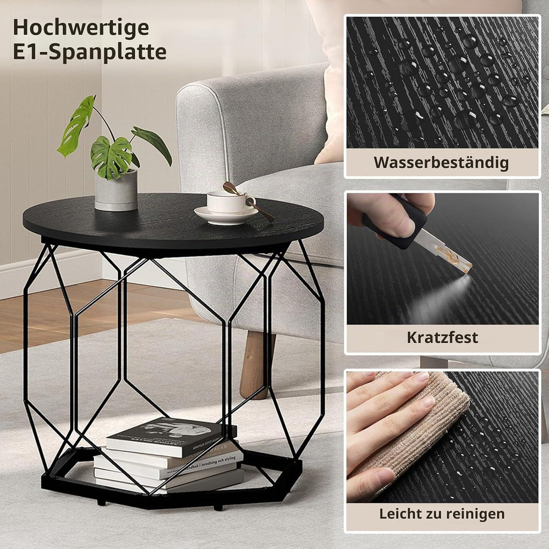 WOLTU 2er Set Couchtisch, Beistelltisch mit runder Tischplatte, Sofatisch mit hohlem Metallrahmen, W