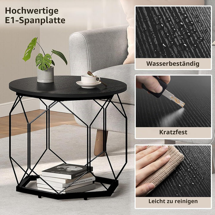 WOLTU 2er Set Couchtisch, Beistelltisch mit runder Tischplatte, Sofatisch mit hohlem Metallrahmen, W