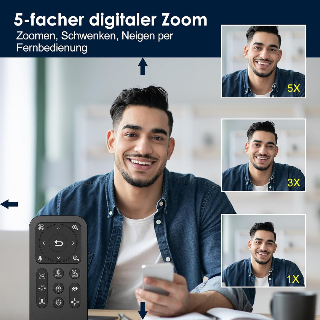 Angetube Streaming Webcam 2K mit Ringlicht, 1080P PC Kamera mit Steuerung | Dual-Stereo-Mikrofon, Pr