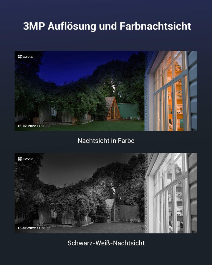 EZVIZ 2K kabellose Akkukamera aussen, PT WLAN Kamera mit AI Personenerkennung, 10400mAh Akku, Automa