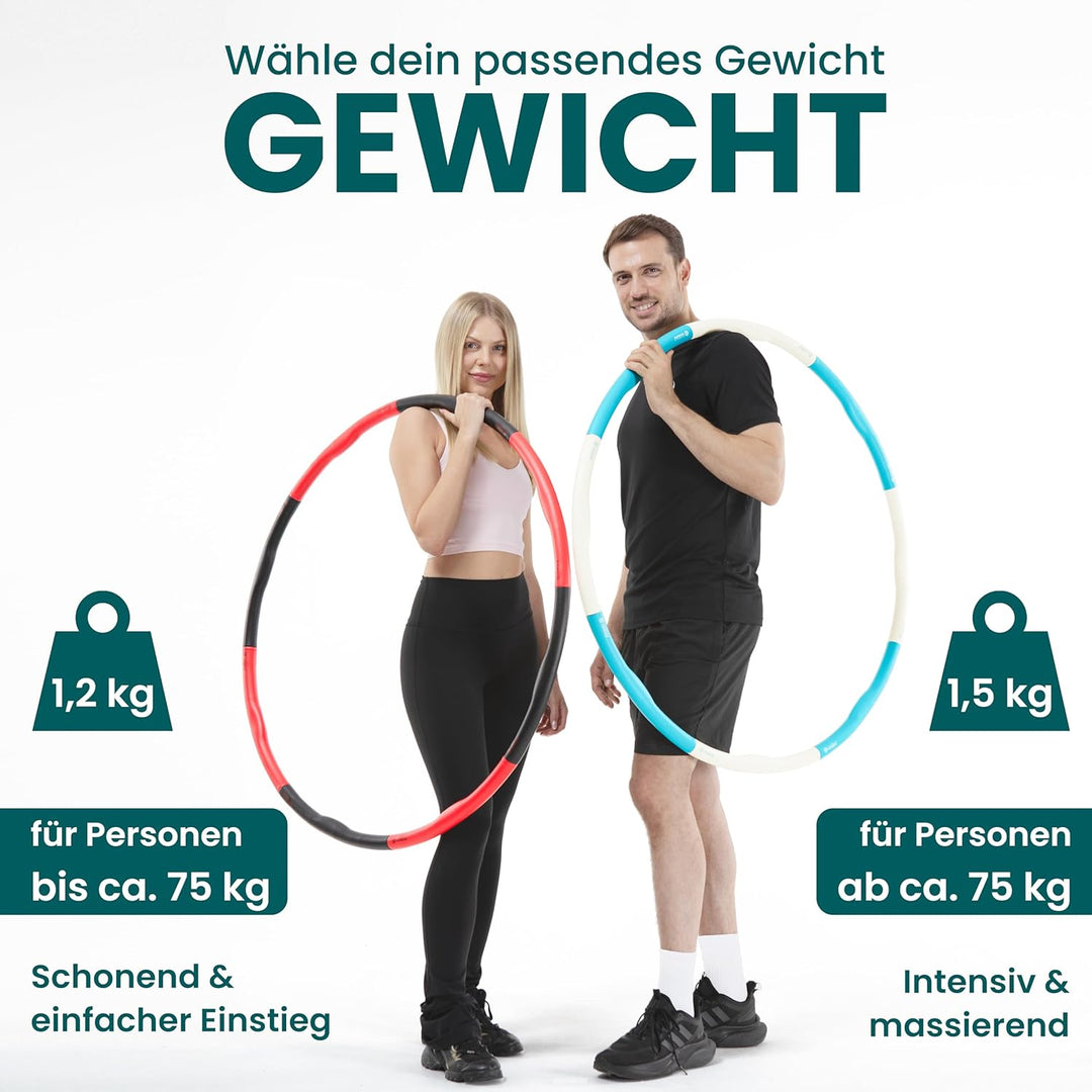 KIANA SPORTS® Hula Hoop Reifen Erwachsene inkl. Tasche und Übungsplan [1,2 kg] - Stabiler Hoola Hoop