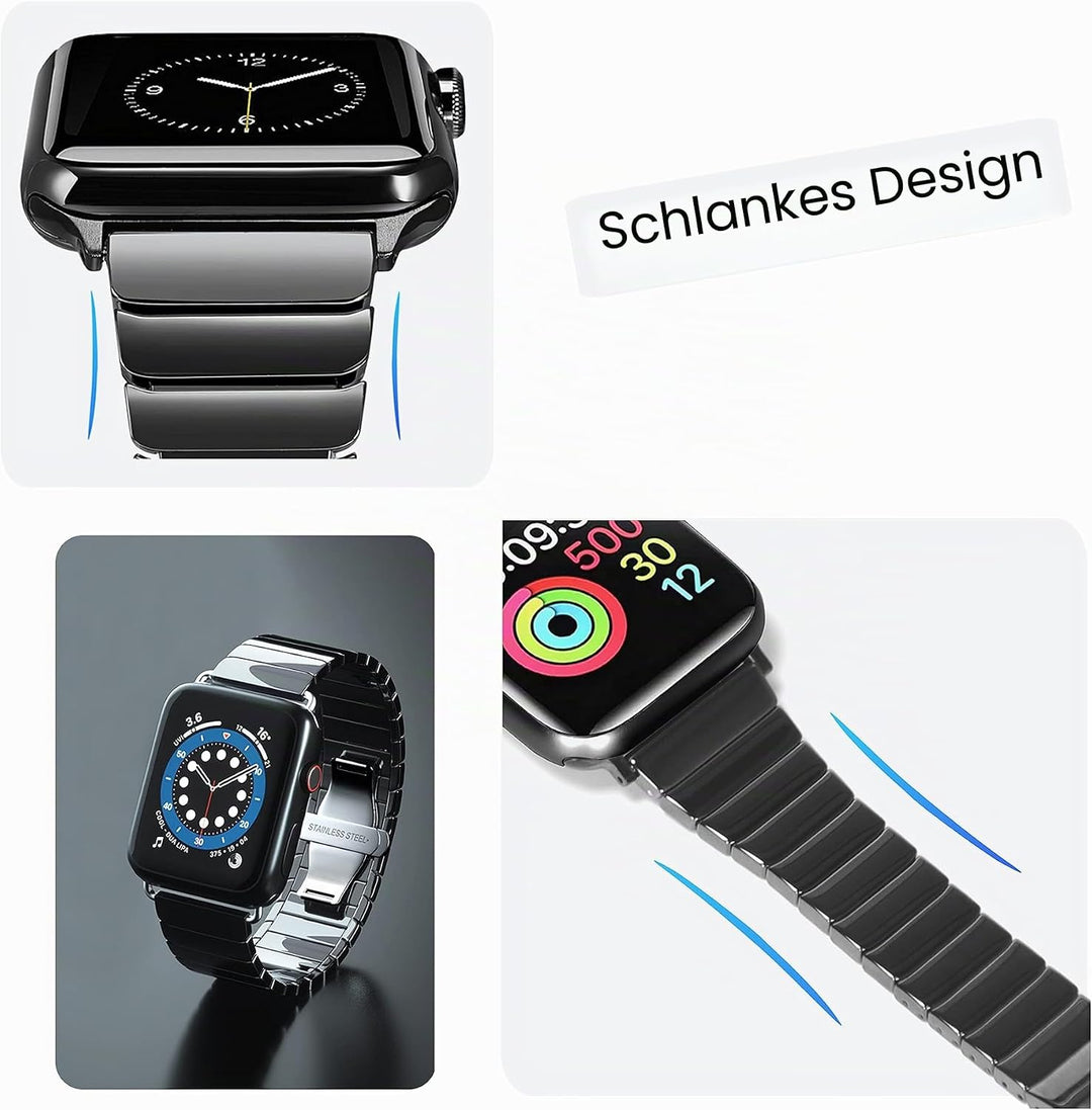 MaKTech Keramikarmband,Schlankes Gliederarmband Band Kompatibel mit Apple Watch Series 9/Ultra 2/SE/