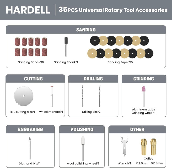 HARDELL Digitalanzeige Multifunktionswerkzeug, 4V Mini Rotationswerkzeug Set mit 37 Zubehör, Ideal f