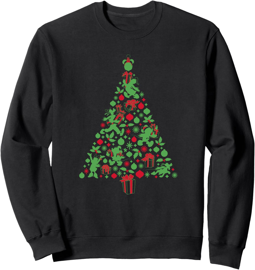 Disney Mickey & Friends Red and Green Christmas Tree Holiday Sweatshirt