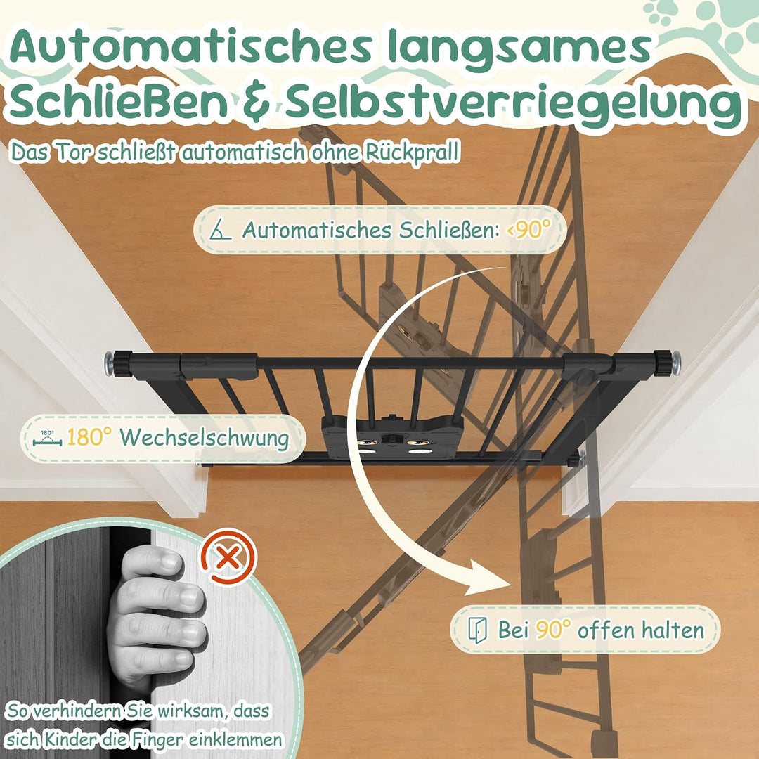 NAIZY Treppenschutzgitter mit katzenklappe 180°Doppeltür Ohne Bohren Schutzgitter Treppe 75-85cm Aut