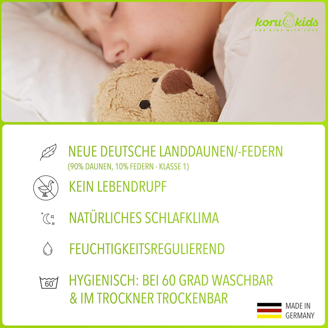 Koru Kids® Baby-Oberbett - 80 x 80 cm - Baby Daunendecke - allergikergeeignet - Füllmenge 150g 150g