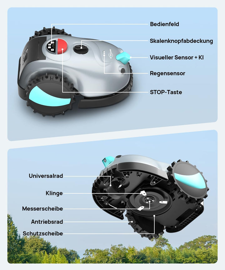V100 Mähroboter ohne Begrenzungskabel, mit Vision Navigation, Spiralschnitt, 150 Hinderniserkennung,