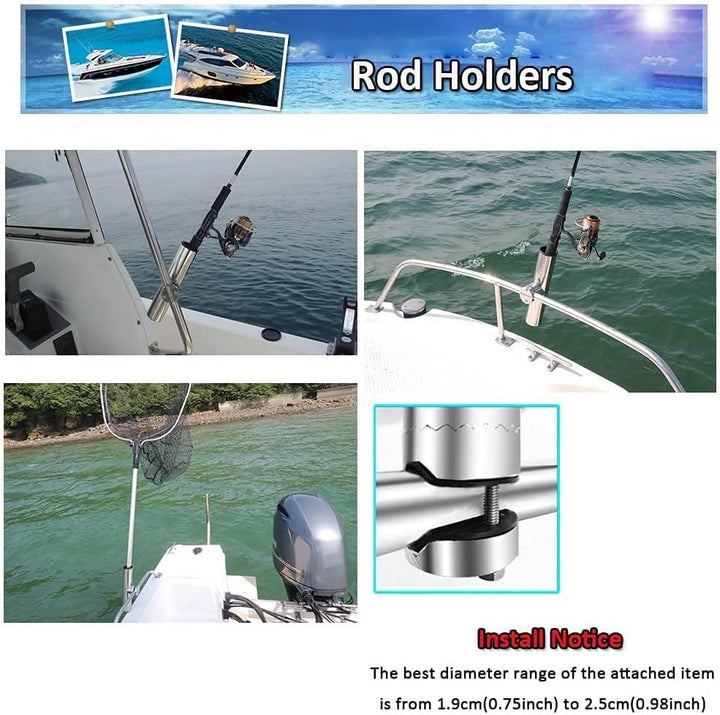 DEWIN Rutenhalter für Boot, Edelstahlboot Angelrutenhalter Zubehör für Schienen 1" bis 1-1/4"