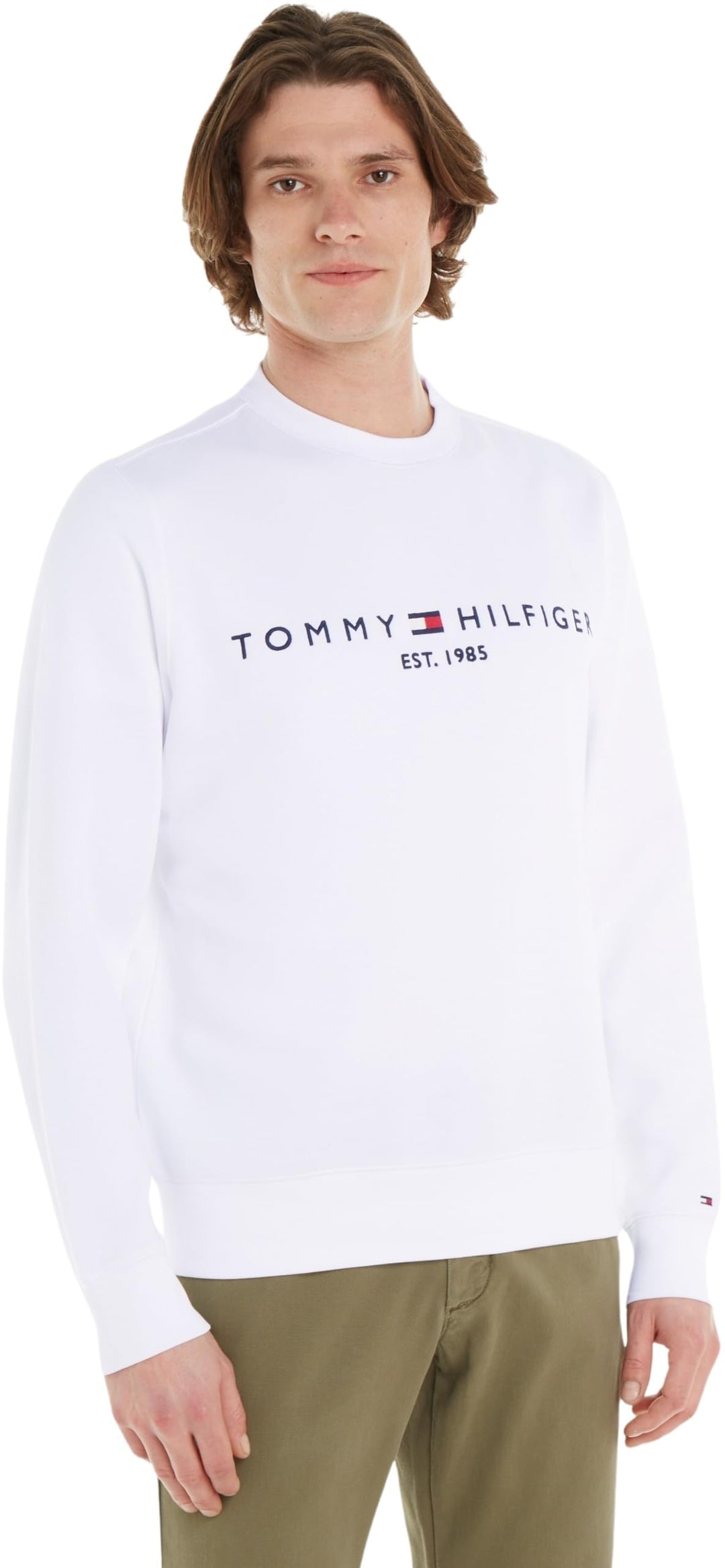 Tommy Hilfiger Herren Sweatshirt Tommy Logo ohne Kapuze L Weiss, L Weiss
